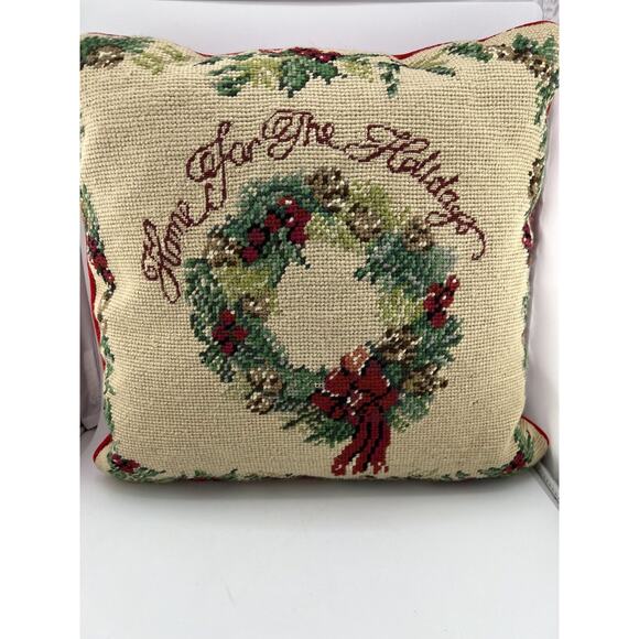 Vintage Lillian Vernon Home For The Holidays Christmas Wool Needlepoint Pillow - Picture 1 of 7